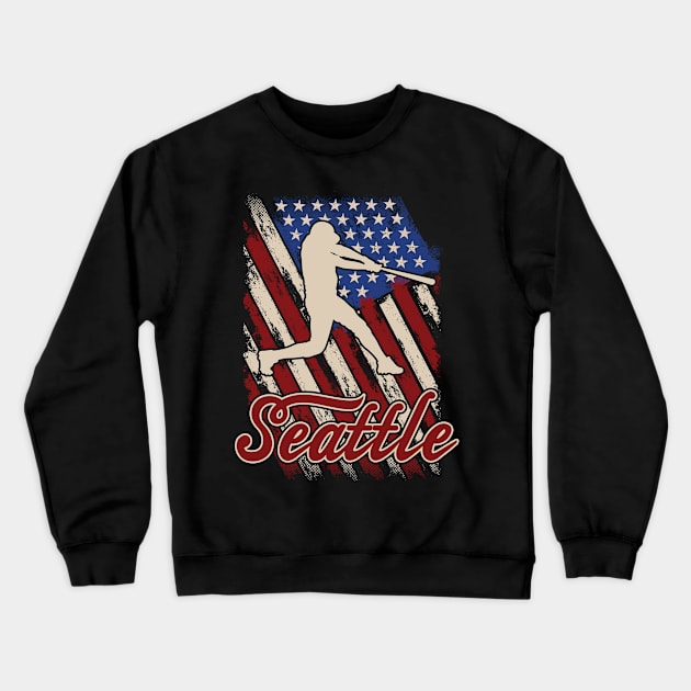 Patriotic USA Flag Seattle Baseball Fan Crewneck Sweatshirt by Way Down South